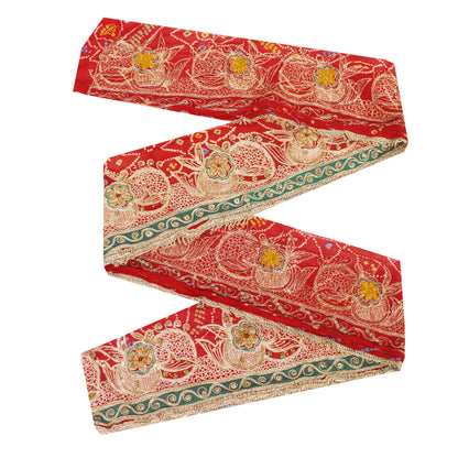 Sanskriti Vintage Craft Trims Lace Sari 1YD Border Red Bandhani Hand Bead Dabka