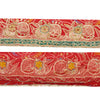 Sanskriti Vintage Craft Trims Lace Sari 1YD Border Red Bandhani Hand Bead Dabka