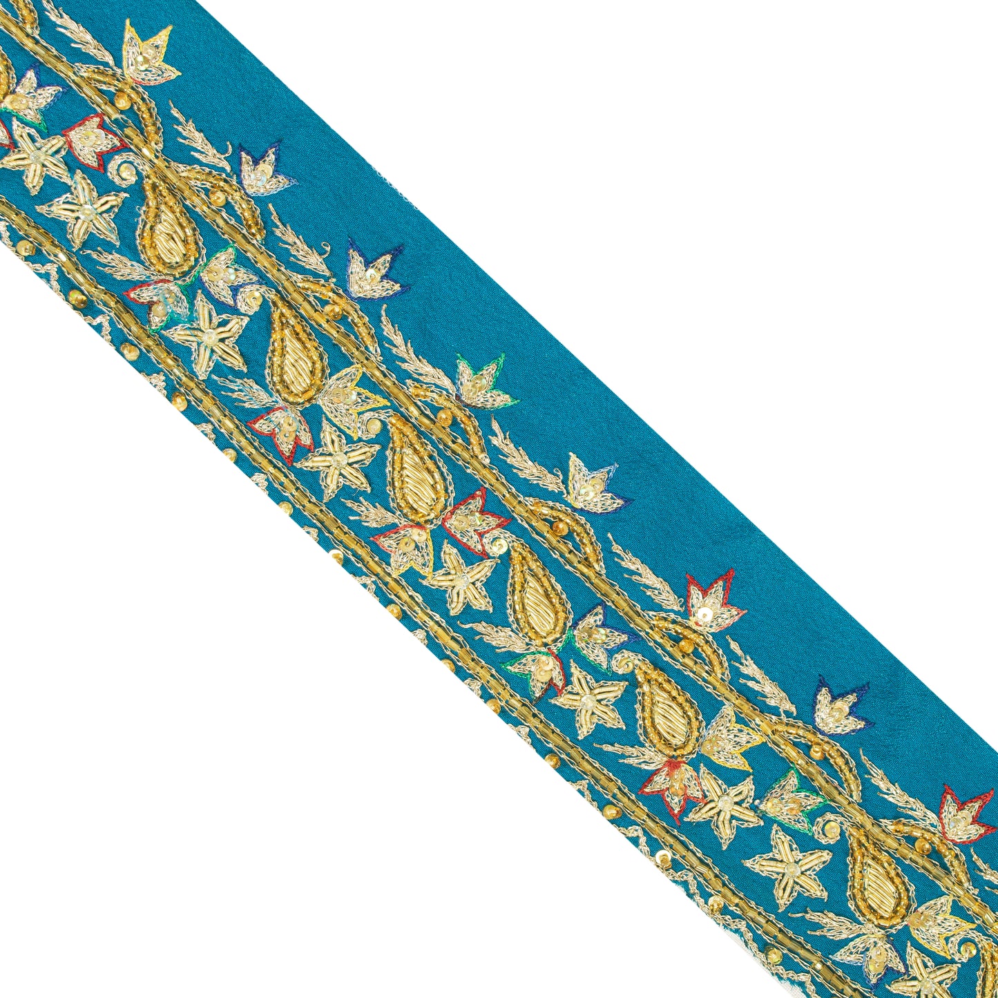 Sanskriti Vintage Sari Border 1 YD Craft Blue Trim Hand Bead Sewing Lace Ribbon