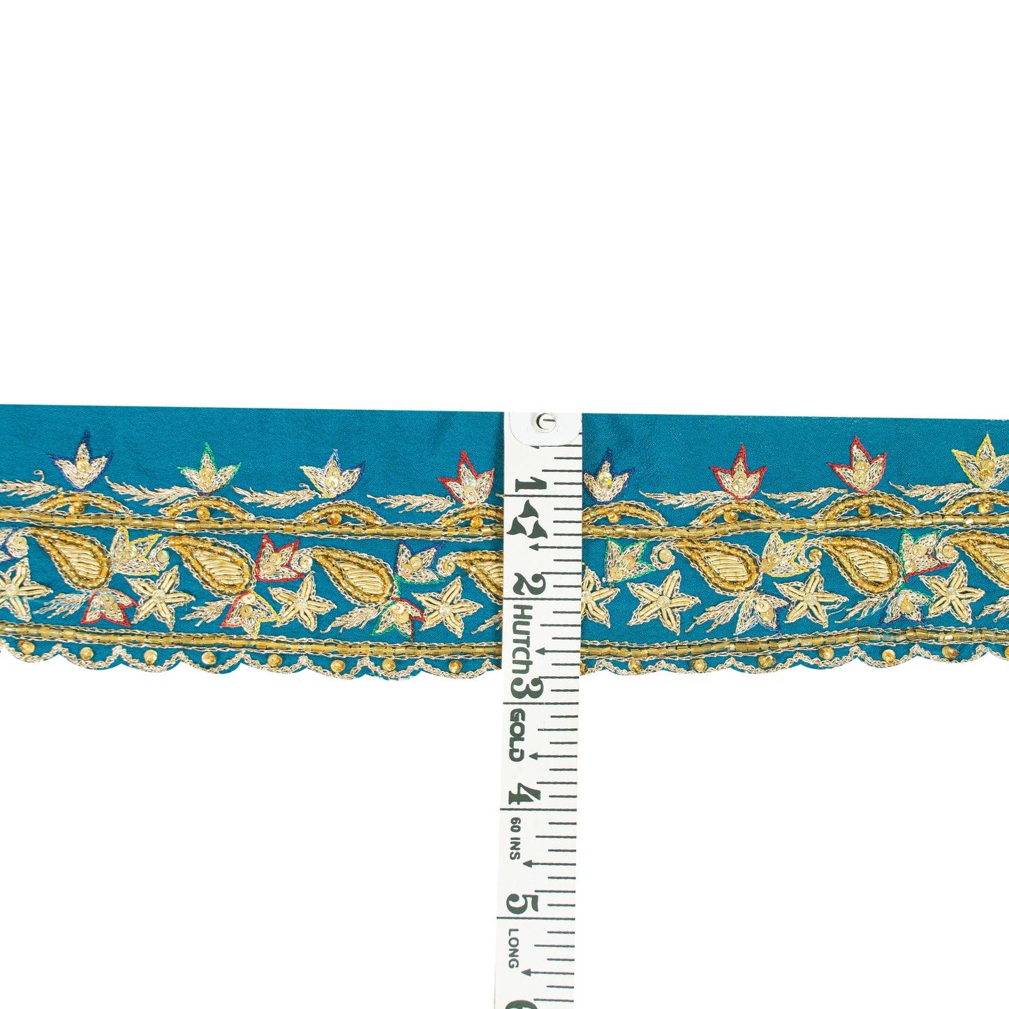 Sanskriti Vintage Sari Border 1 YD Craft Blue Trim Hand Bead Sewing Lace Ribbon