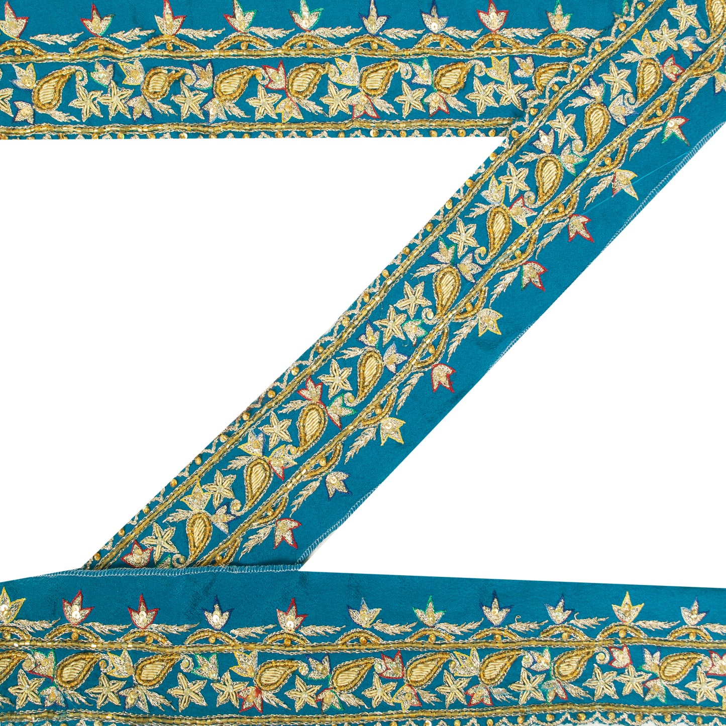 Sanskriti Vintage Sari Border 1 YD Craft Blue Trim Hand Bead Sewing Lace Ribbon