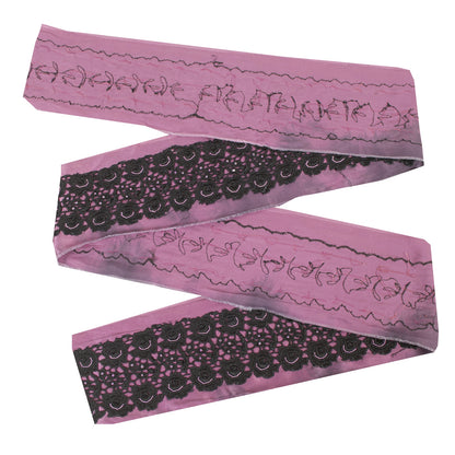 Sanskriti Vintage Sari Border Hand Bead Cut Work Zari 1YD Craft Trim Purple Lace