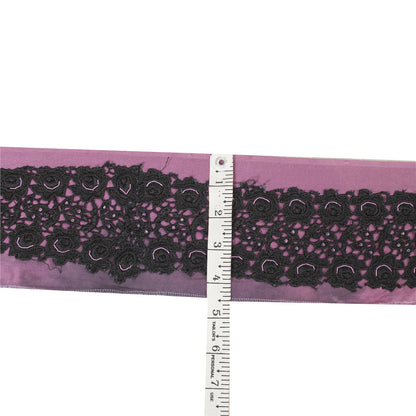 Sanskriti Vintage Sari Border Hand Bead Cut Work Zari 1YD Craft Trim Purple Lace