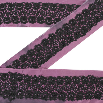 Sanskriti Vintage Sari Border Hand Bead Cut Work Zari 1YD Craft Trim Purple Lace