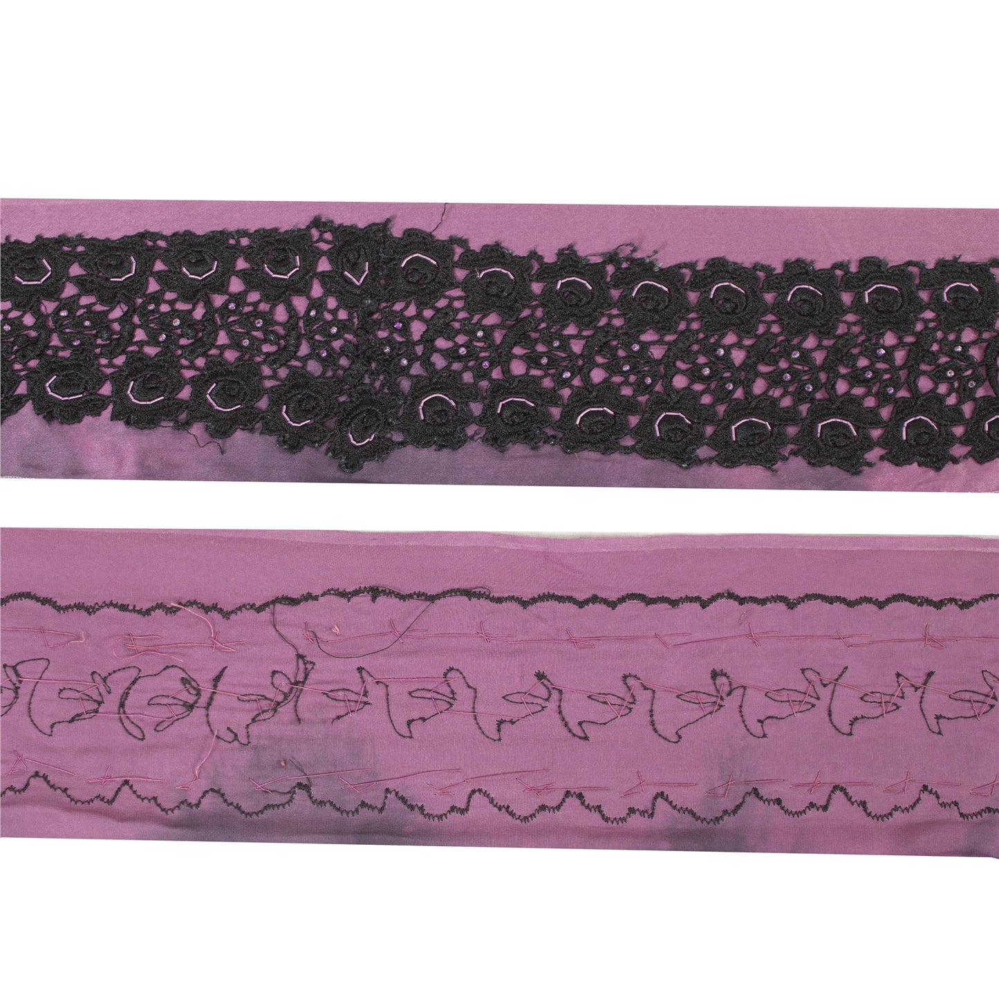 Sanskriti Vintage Sari Border Hand Bead Cut Work Zari 1YD Craft Trim Purple Lace