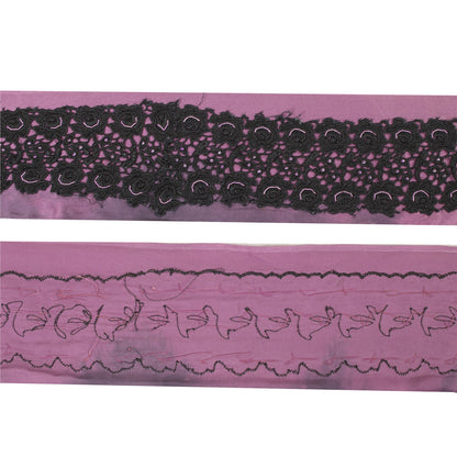Sanskriti Vintage Sari Border Hand Bead Cut Work Zari 1YD Craft Trim Purple Lace