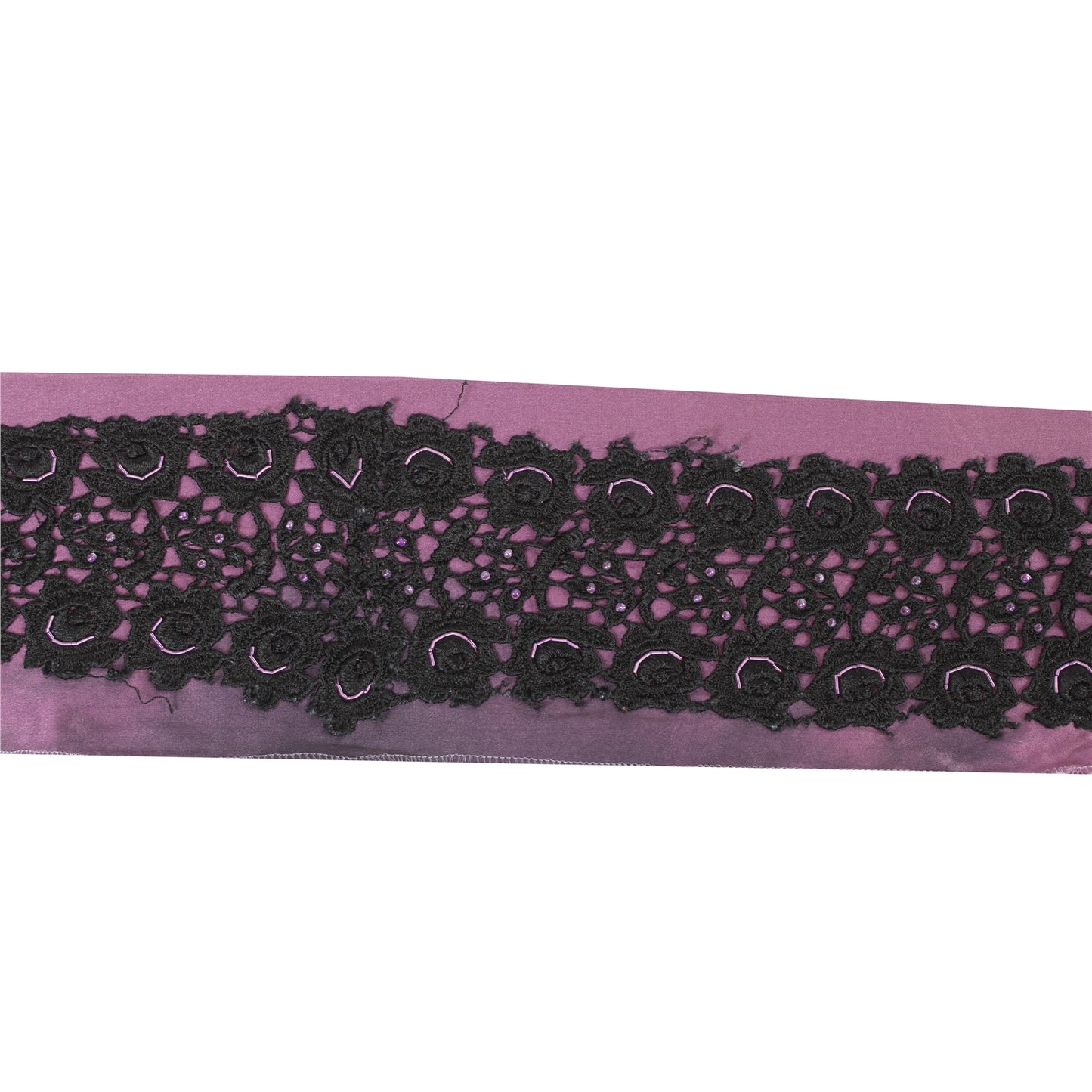 Sanskriti Vintage Sari Border Hand Bead Cut Work Zari 1YD Craft Trim Purple Lace