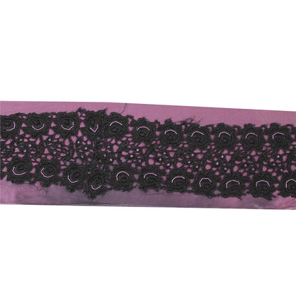 Sanskriti Vintage Sari Border Hand Bead Cut Work Zari 1YD Craft Trim Purple Lace