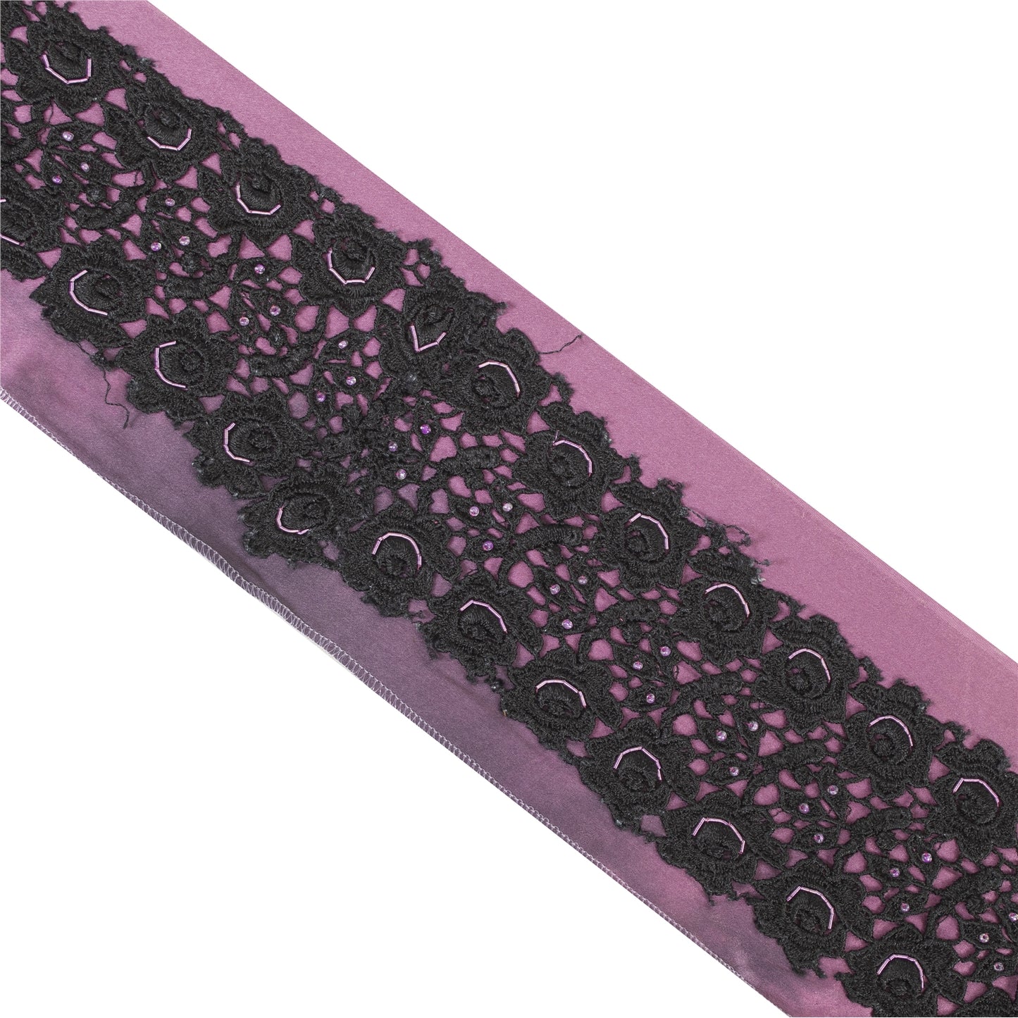 Sanskriti Vintage Sari Border Hand Bead Cut Work Zari 1YD Craft Trim Purple Lace