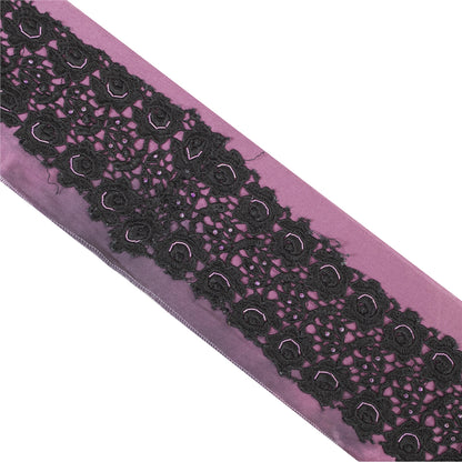 Sanskriti Vintage Sari Border Hand Bead Cut Work Zari 1YD Craft Trim Purple Lace
