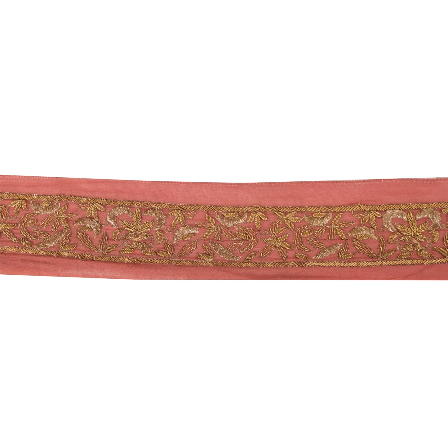 SANSKRITI VINTAGE SARI BORDER HAND BEADED CRAFT 1YD TRIMS SEQUINS LACE 1 YD PINK