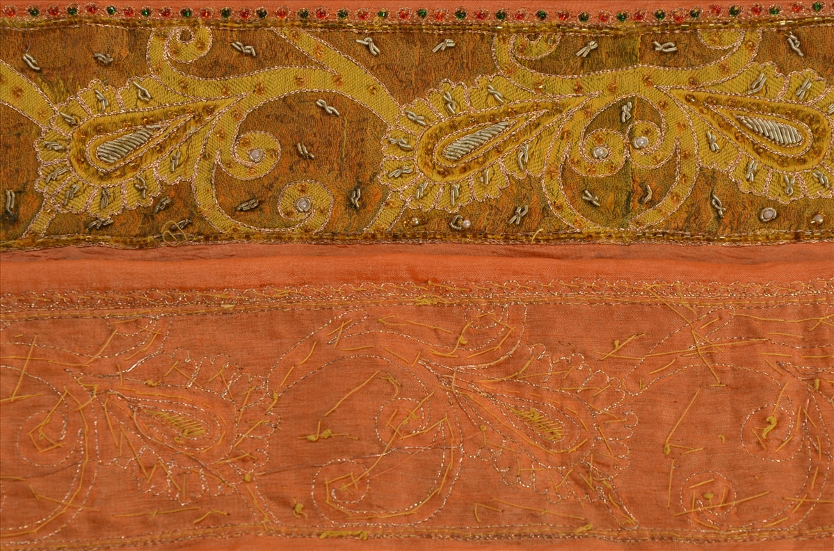 Sanskriti Vintage Sari Border Hand Beaded Woven Craft Trims Lace 1YD Pure Silk