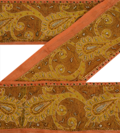 Sanskriti Vintage Sari Border Hand Beaded Woven Craft Trims Lace 1YD Pure Silk