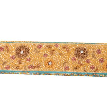 Sanskriti Vintage Saree Border Trim Hand Bead Zardozi 1 Yard Craft Saffron/Blue