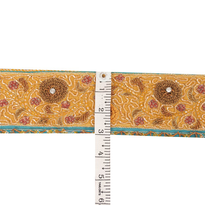 Sanskriti Vintage Saree Border Trim Hand Bead Zardozi 1 Yard Craft Saffron/Blue