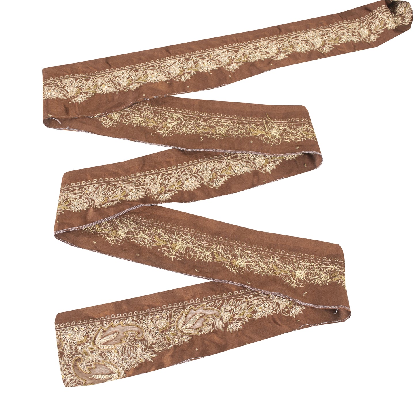 Sanskriti Vintage Sari Border Hand Embroidered Craft 1YD Trims Ribbon Brown 3 W