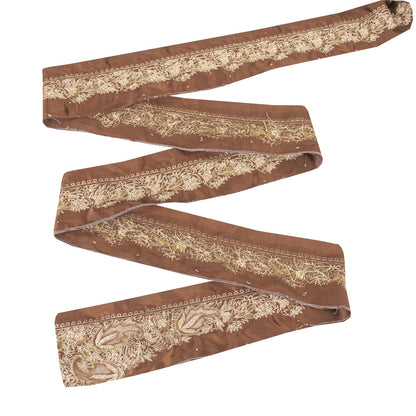 Sanskriti Vintage Sari Border Hand Embroidered Craft 1YD Trims Ribbon Brown 3 W