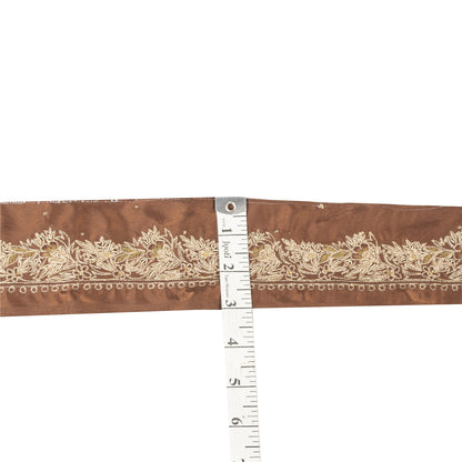 Sanskriti Vintage Sari Border Hand Embroidered Craft 1YD Trims Ribbon Brown 3 W
