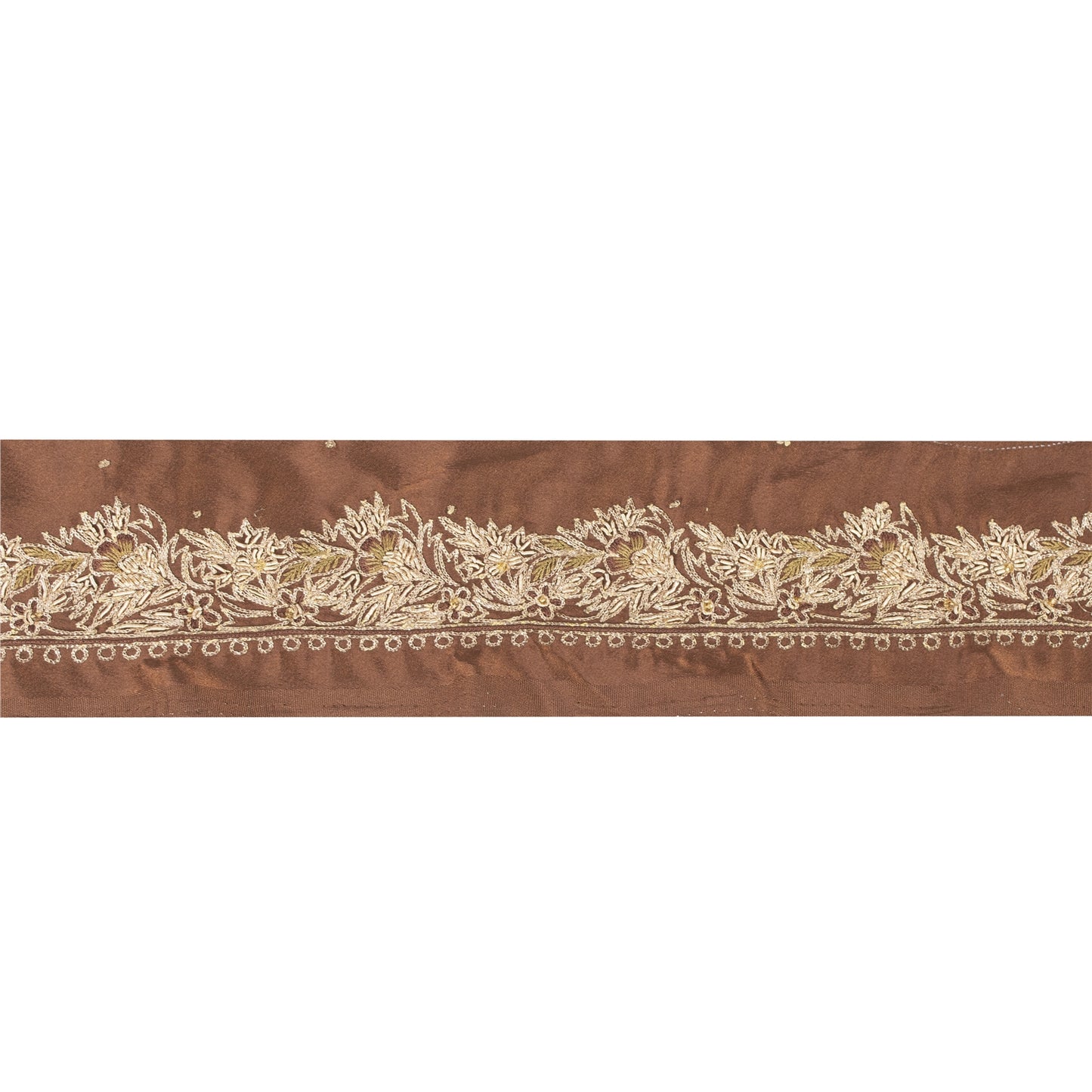 Sanskriti Vintage Sari Border Hand Embroidered Craft 1YD Trims Ribbon Brown 3 W