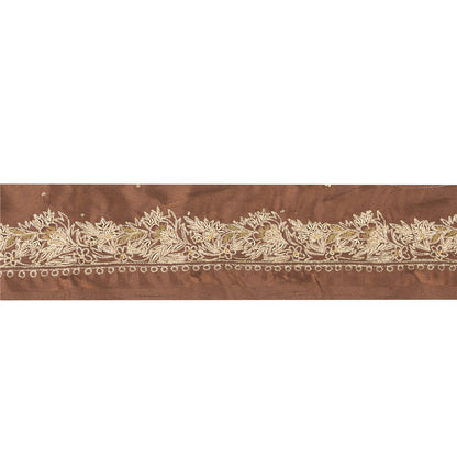 Sanskriti Vintage Sari Border Hand Embroidered Craft 1YD Trims Ribbon Brown 3 W