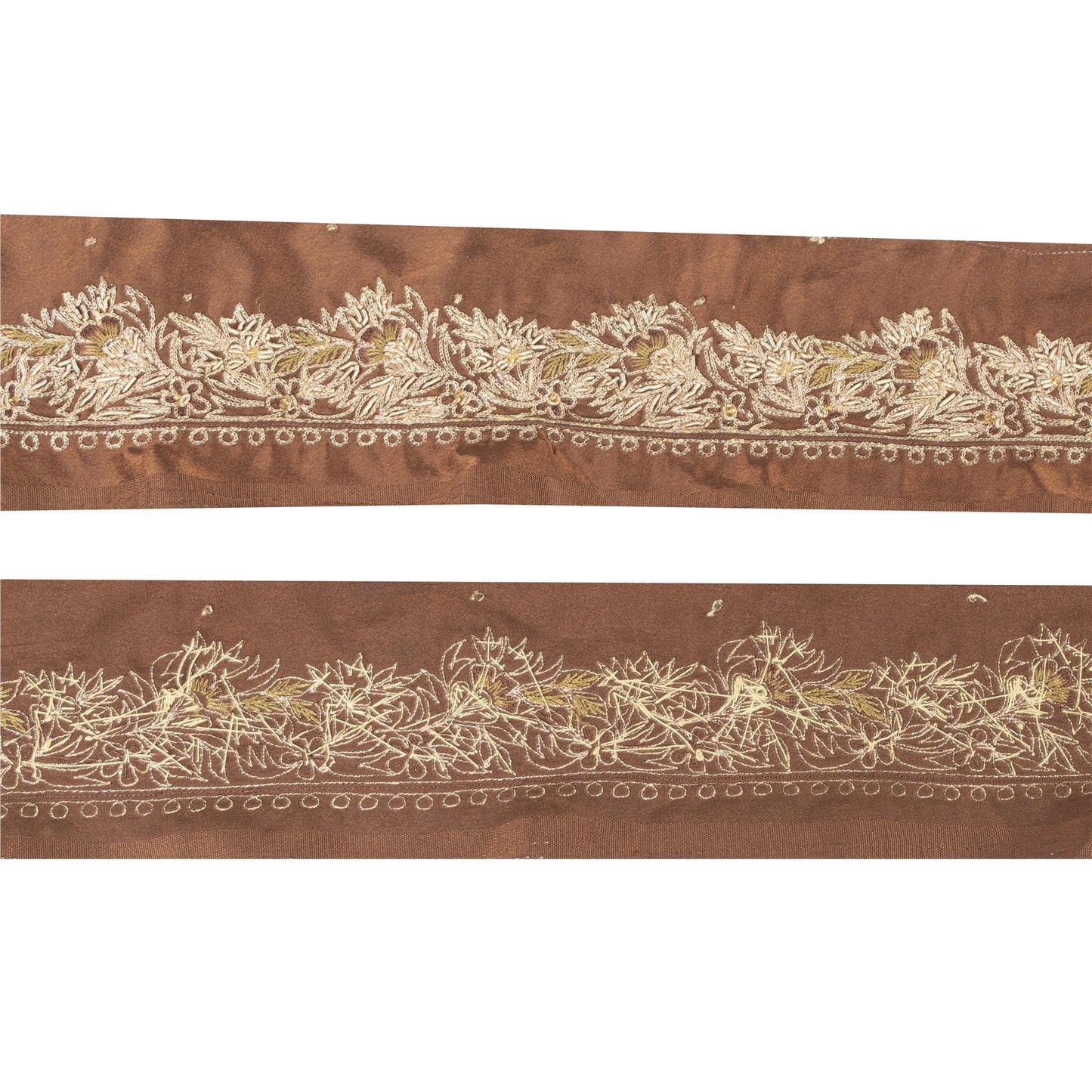 Sanskriti Vintage Sari Border Hand Embroidered Craft 1YD Trims Ribbon Brown 3 W