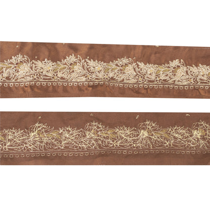 Sanskriti Vintage Sari Border Hand Embroidered Craft 1YD Trims Ribbon Brown 3 W