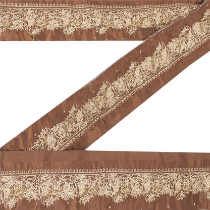 Sanskriti Vintage Sari Border Hand Embroidered Craft 1YD Trims Ribbon Brown 3 W