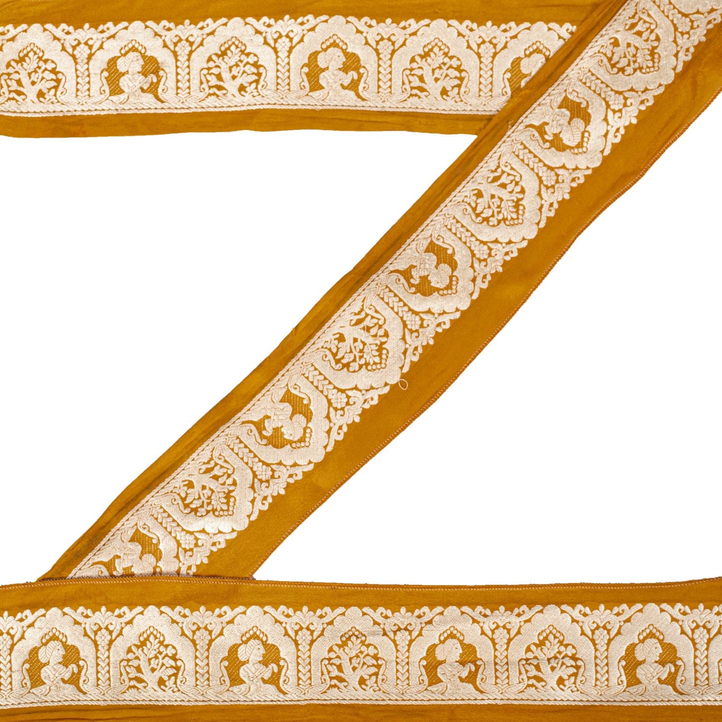 Sanskriti Vintage 1 YD 3.1"W Sari Border Saffron Pure Silk Woven Trim Craft Lace