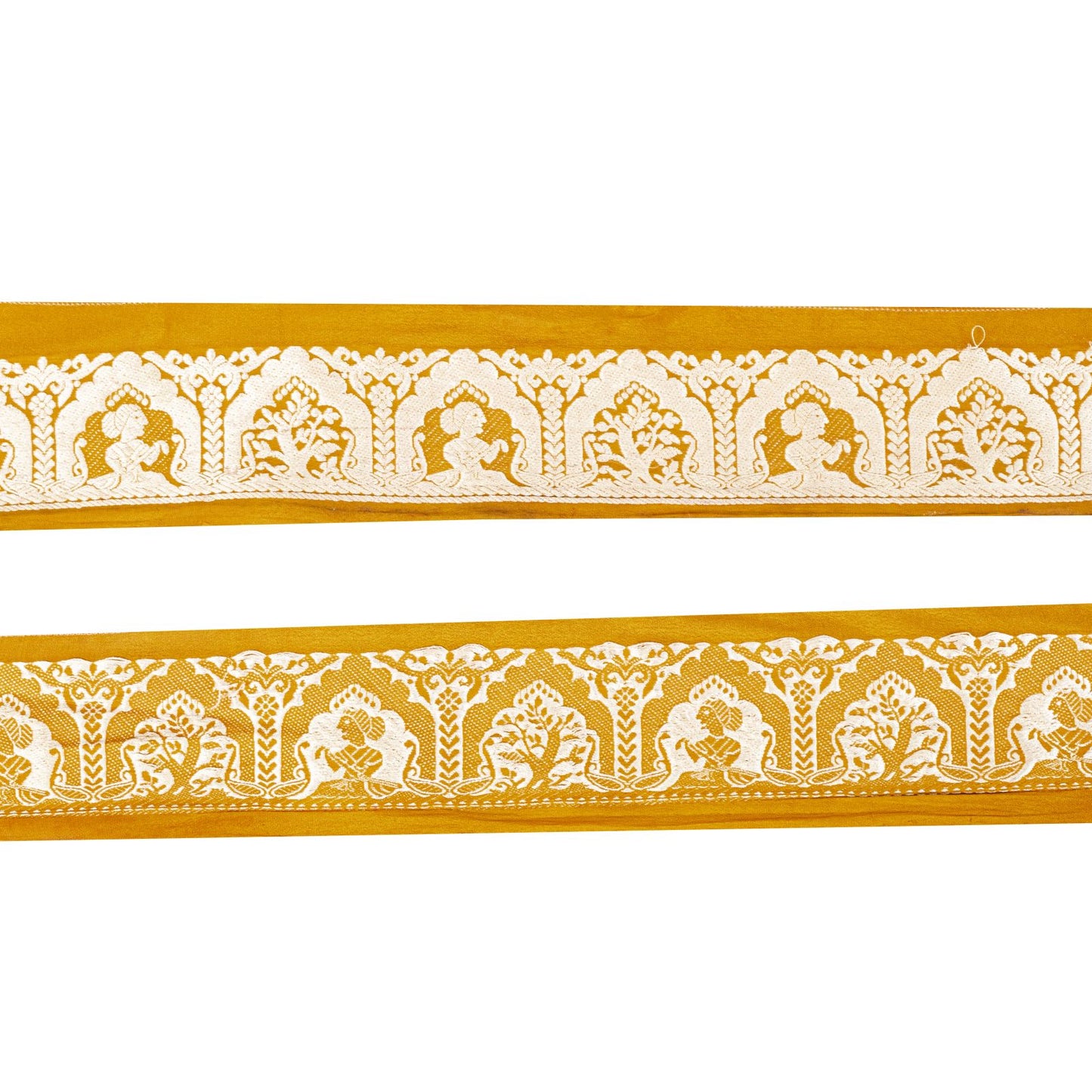 Sanskriti Vintage 1 YD 3.1"W Sari Border Saffron Pure Silk Woven Trim Craft Lace