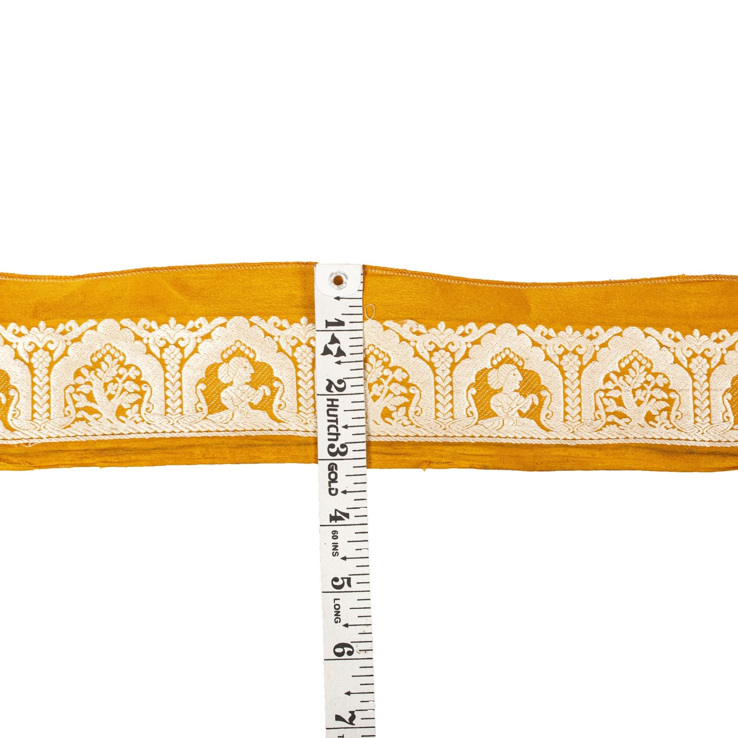 Sanskriti Vintage 1 YD 3.1"W Sari Border Saffron Pure Silk Woven Trim Craft Lace