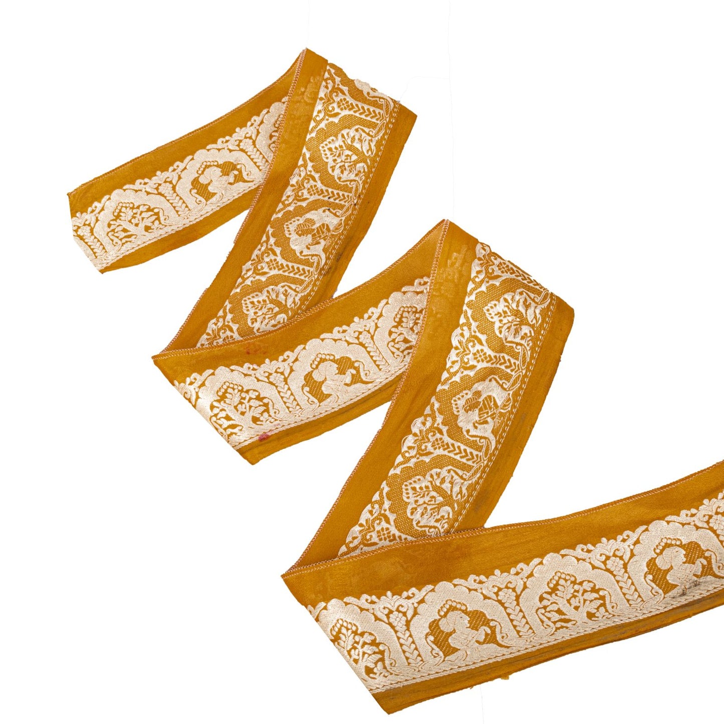 Sanskriti Vintage 1 YD 3.1"W Sari Border Saffron Pure Silk Woven Trim Craft Lace