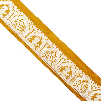 Sanskriti Vintage 1 YD 3.1"W Sari Border Saffron Pure Silk Woven Trim Craft Lace