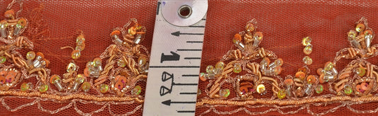 SANSKRITI VINTAGE SARI BORDER HAND BEADED CRAFT DECOR TRIMS ZARI LACE 1YD ORANGE