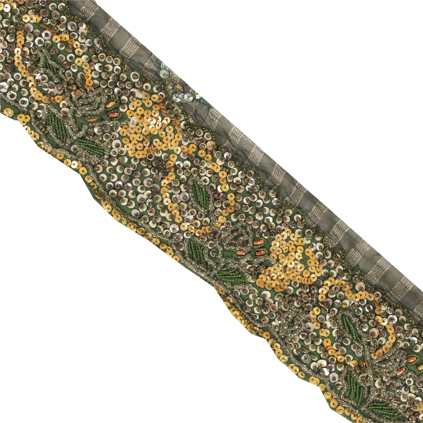 Sanskriti Vintage Sari Border Hand Beaded 1 YD Craft Trim Blue Sequins Lace