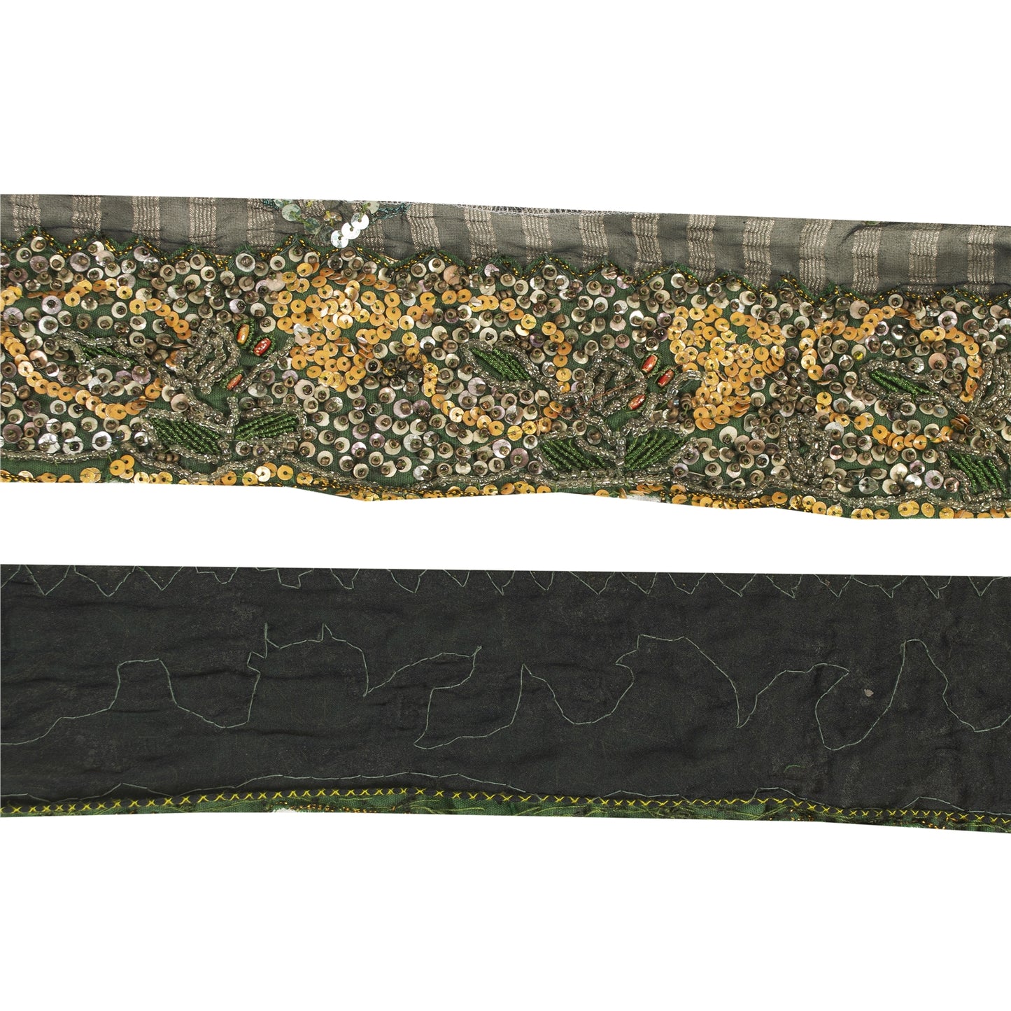 Sanskriti Vintage Sari Border Hand Beaded 1 YD Craft Trim Blue Sequins Lace