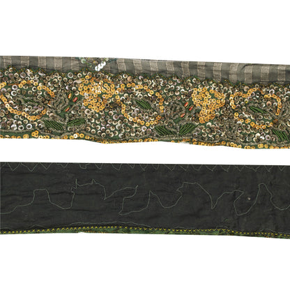 Sanskriti Vintage Sari Border Hand Beaded 1 YD Craft Trim Blue Sequins Lace