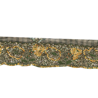 Sanskriti Vintage Sari Border Hand Beaded 1 YD Craft Trim Blue Sequins Lace