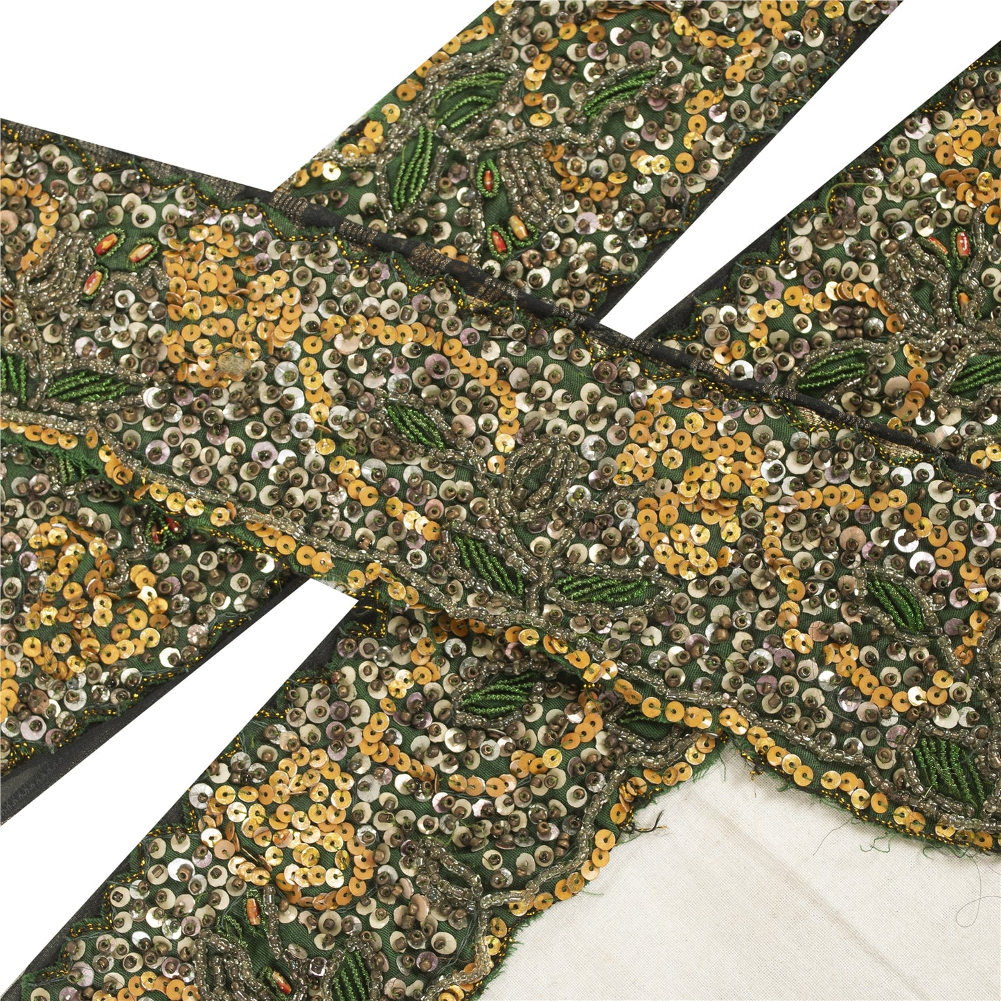 Sanskriti Vintage Sari Border Hand Beaded 1 YD Craft Trim Blue Sequins Lace