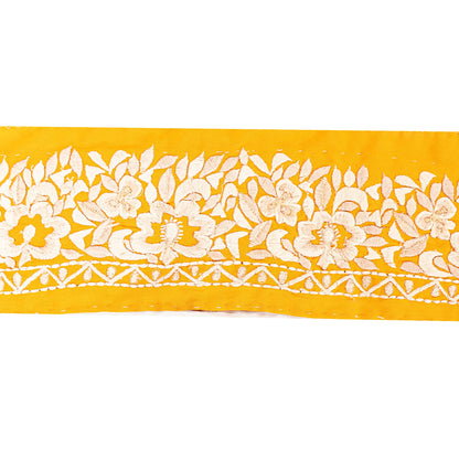 SANSKRITI VINTAGE SARI BORDER EMBROIDERED CRAFT 1YD TRIM FLORAL LACE SAFFRON