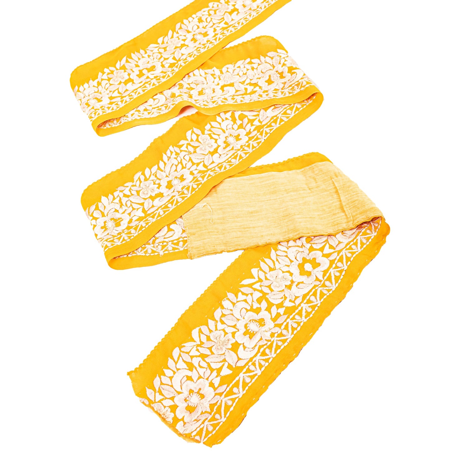 SANSKRITI VINTAGE SARI BORDER EMBROIDERED CRAFT 1YD TRIM FLORAL LACE SAFFRON
