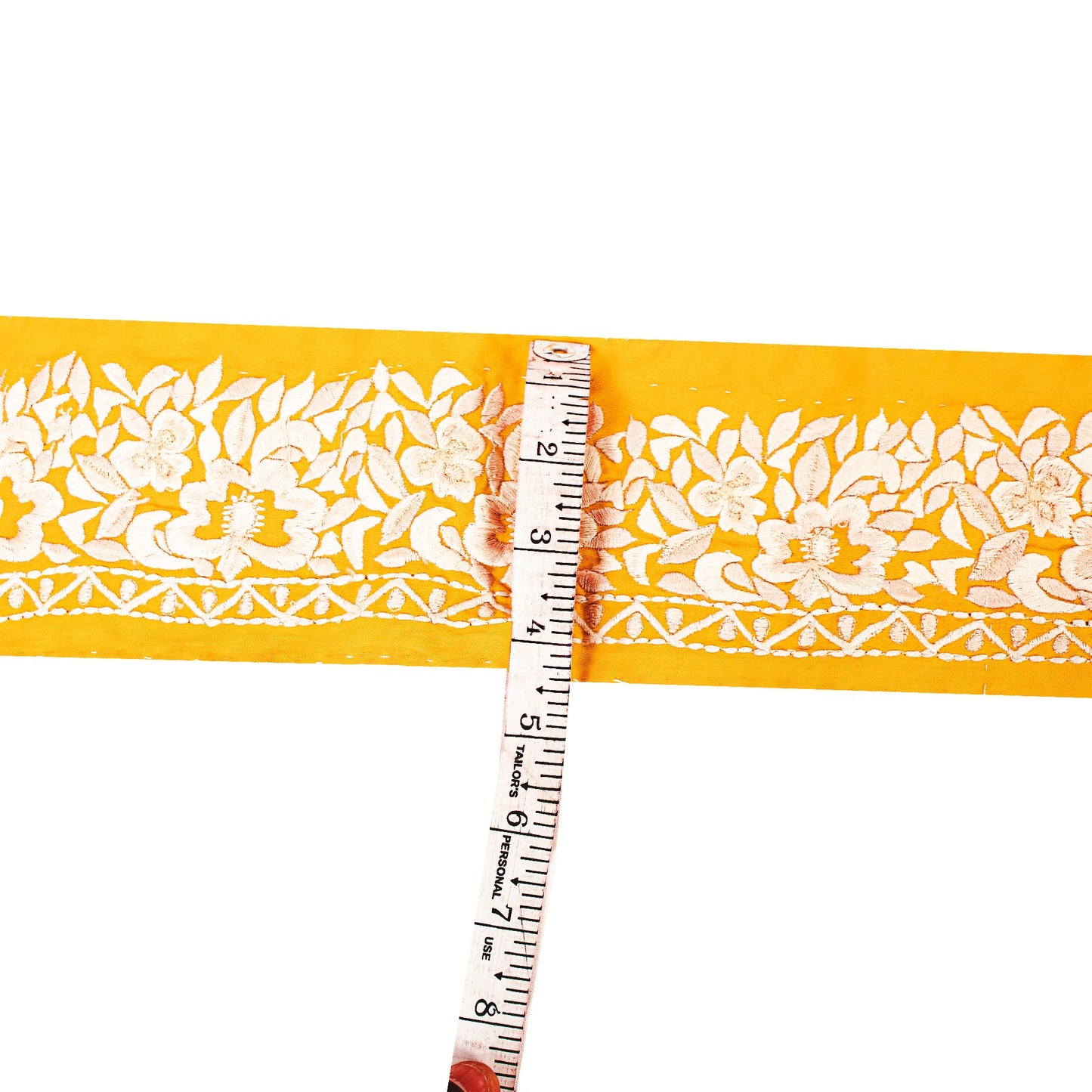 SANSKRITI VINTAGE SARI BORDER EMBROIDERED CRAFT 1YD TRIM FLORAL LACE SAFFRON