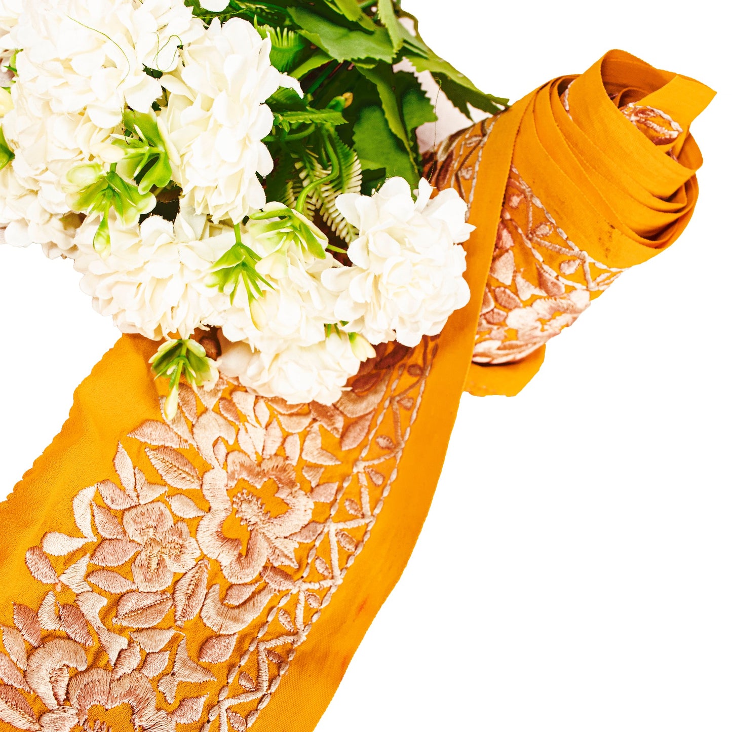 SANSKRITI VINTAGE SARI BORDER EMBROIDERED CRAFT 1YD TRIM FLORAL LACE SAFFRON