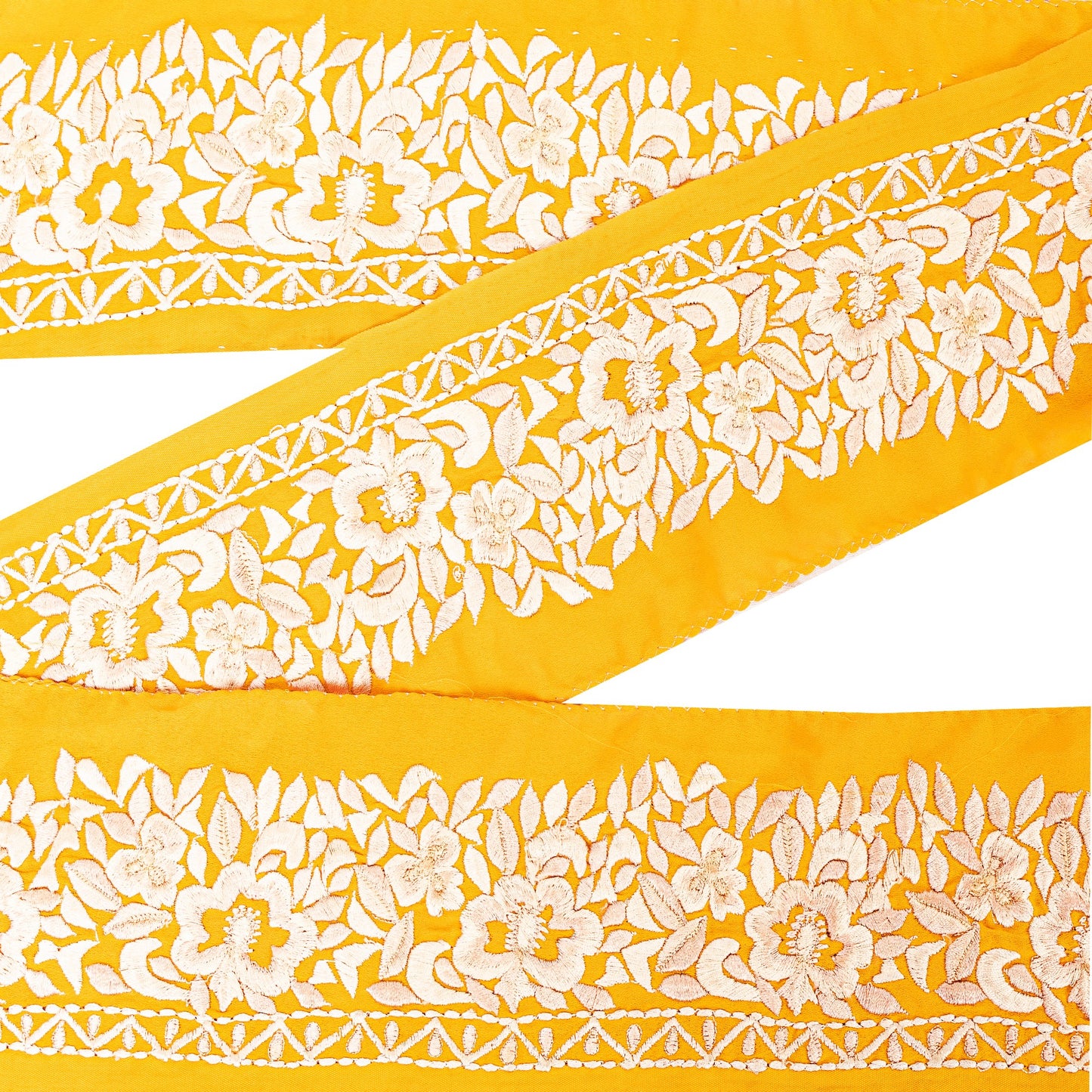 SANSKRITI VINTAGE SARI BORDER EMBROIDERED CRAFT 1YD TRIM FLORAL LACE SAFFRON