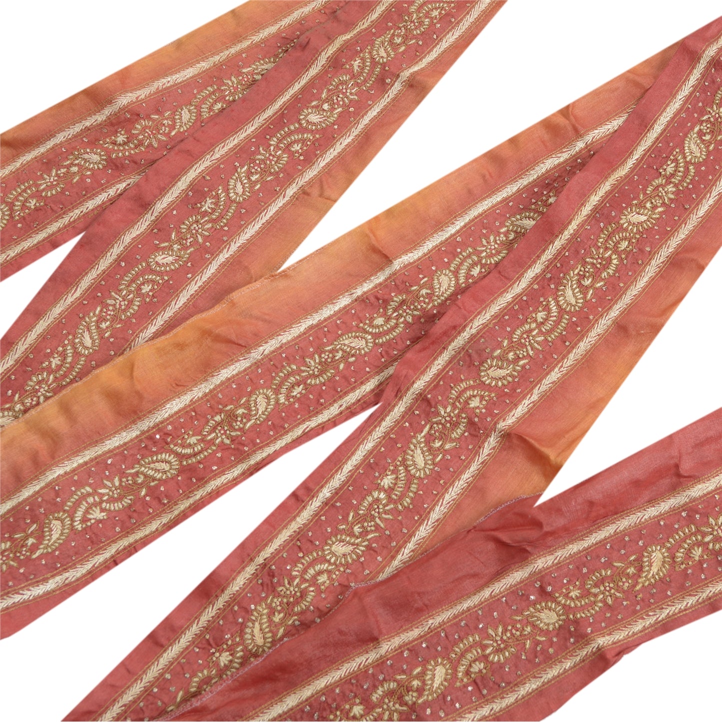 Sanskriti Vintage Sari-kant Håndbroderet 1 Yard Kantbånd Blonde 2,2W Ren Silke