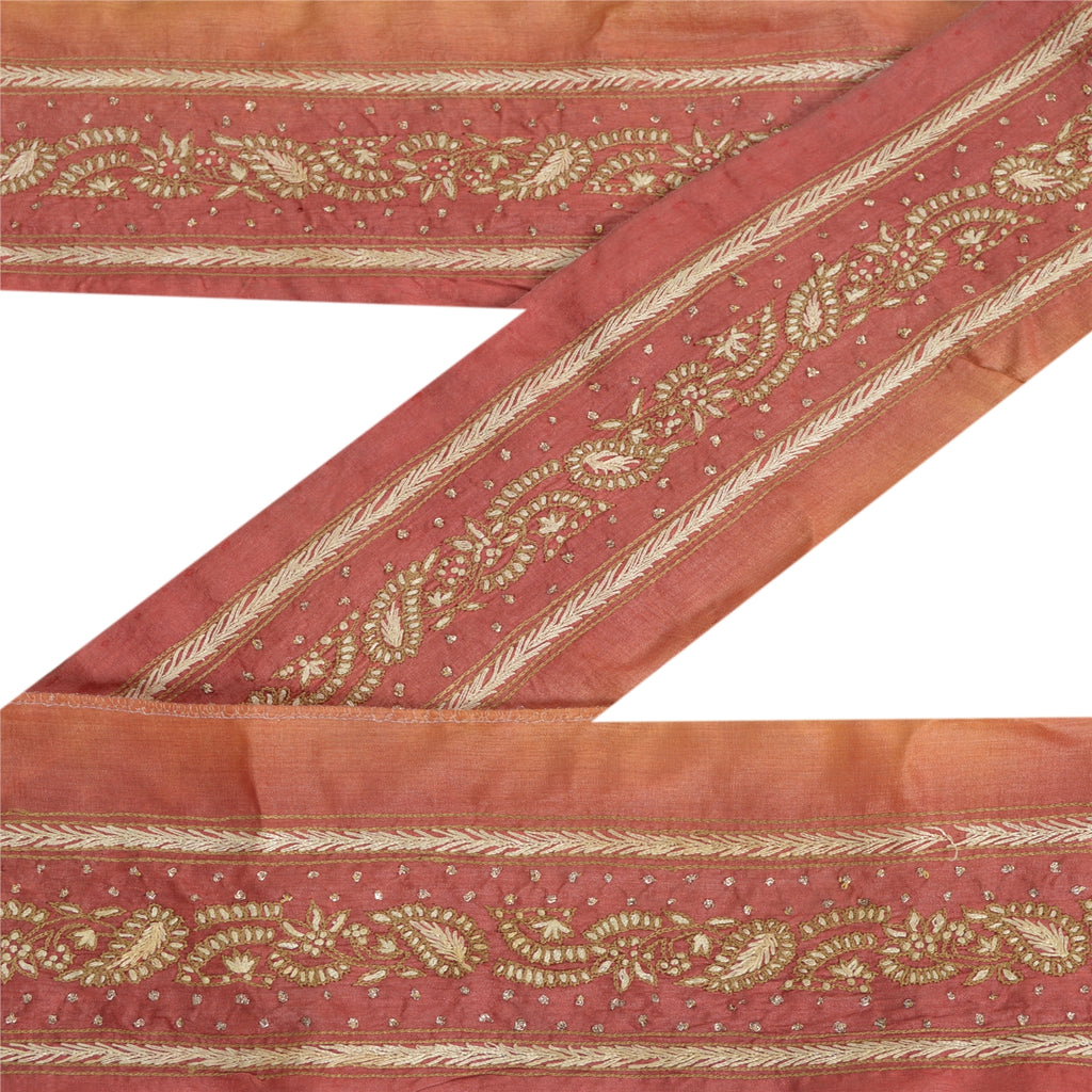 Sanskriti Vintage Sari-kant Håndbroderet 1 Yard Kantbånd Blonde 2,2W Ren Silke