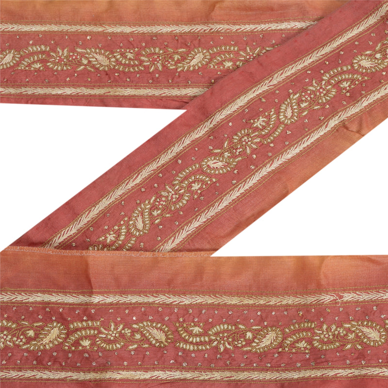 Sanskriti Vintage Saree Border Hand Embroidered 1 Yd Trims Lace 2.2W Pure Silk