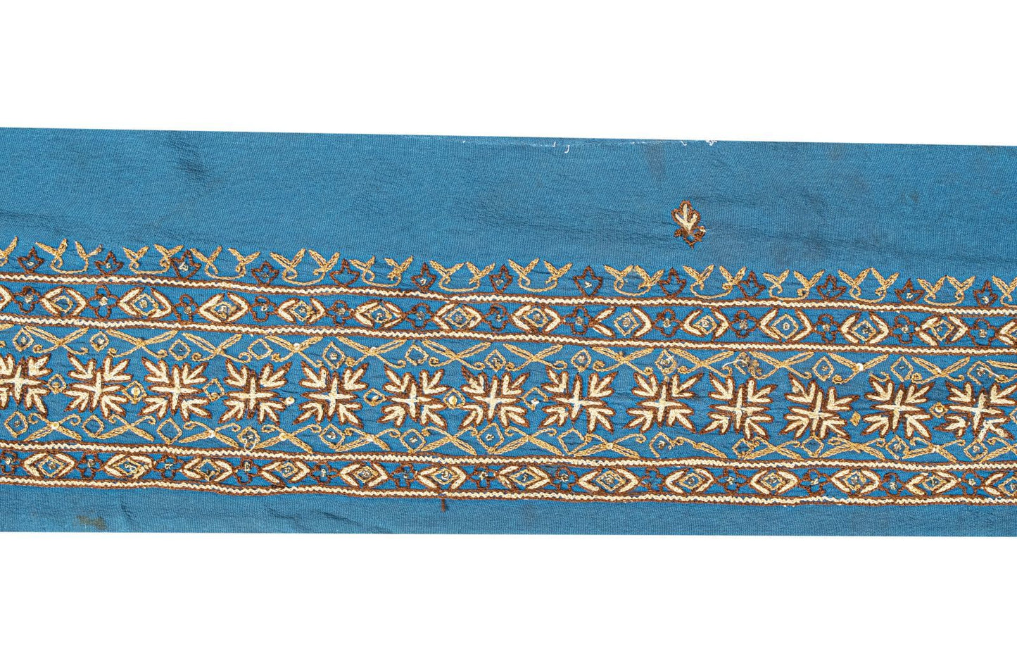 Sanskriti Vintage Blue Silk 1 YD Sari Border Embroidered Craft Trim Ribbon Lace