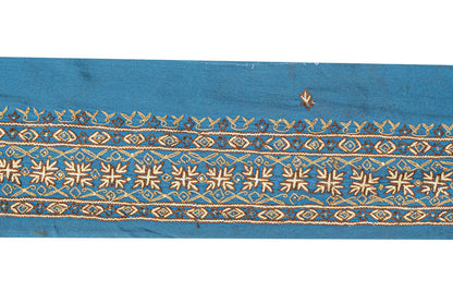 Sanskriti Vintage Blue Silk 1 YD Sari Border Embroidered Craft Trim Ribbon Lace