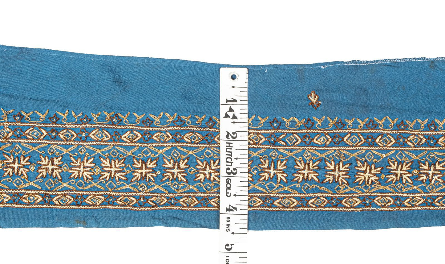Sanskriti Vintage Blue Silk 1 YD Sari Border Embroidered Craft Trim Ribbon Lace