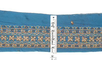 Sanskriti Vintage Blue Silk 1 YD Sari Border Embroidered Craft Trim Ribbon Lace